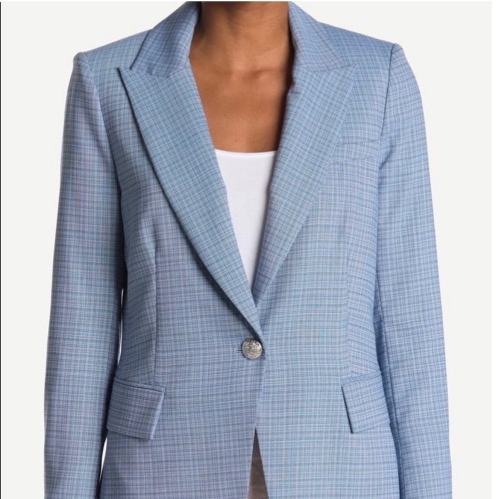 Veronica Beard Women's Blue Plaid Long and Lean Dickey Jacket Blazer Size 0